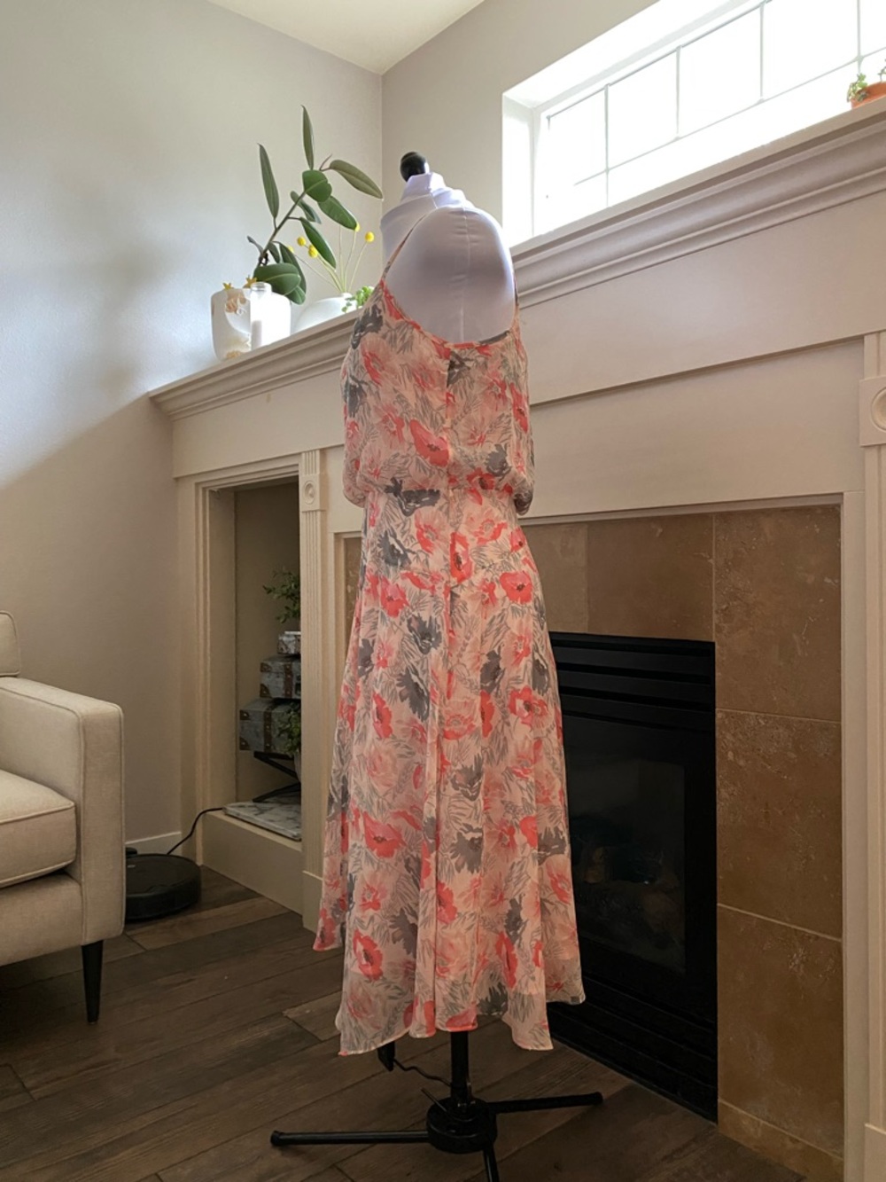 NWT Banana Republic Floral Spaghetti-Strap Midi Dress - Pink Floral - Picture 3 of 5